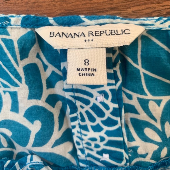 Banana Republic Ruffled Tank Top Women’s 8 Blue White Floral 100% Cotton Blouse - Picture 5 of 8